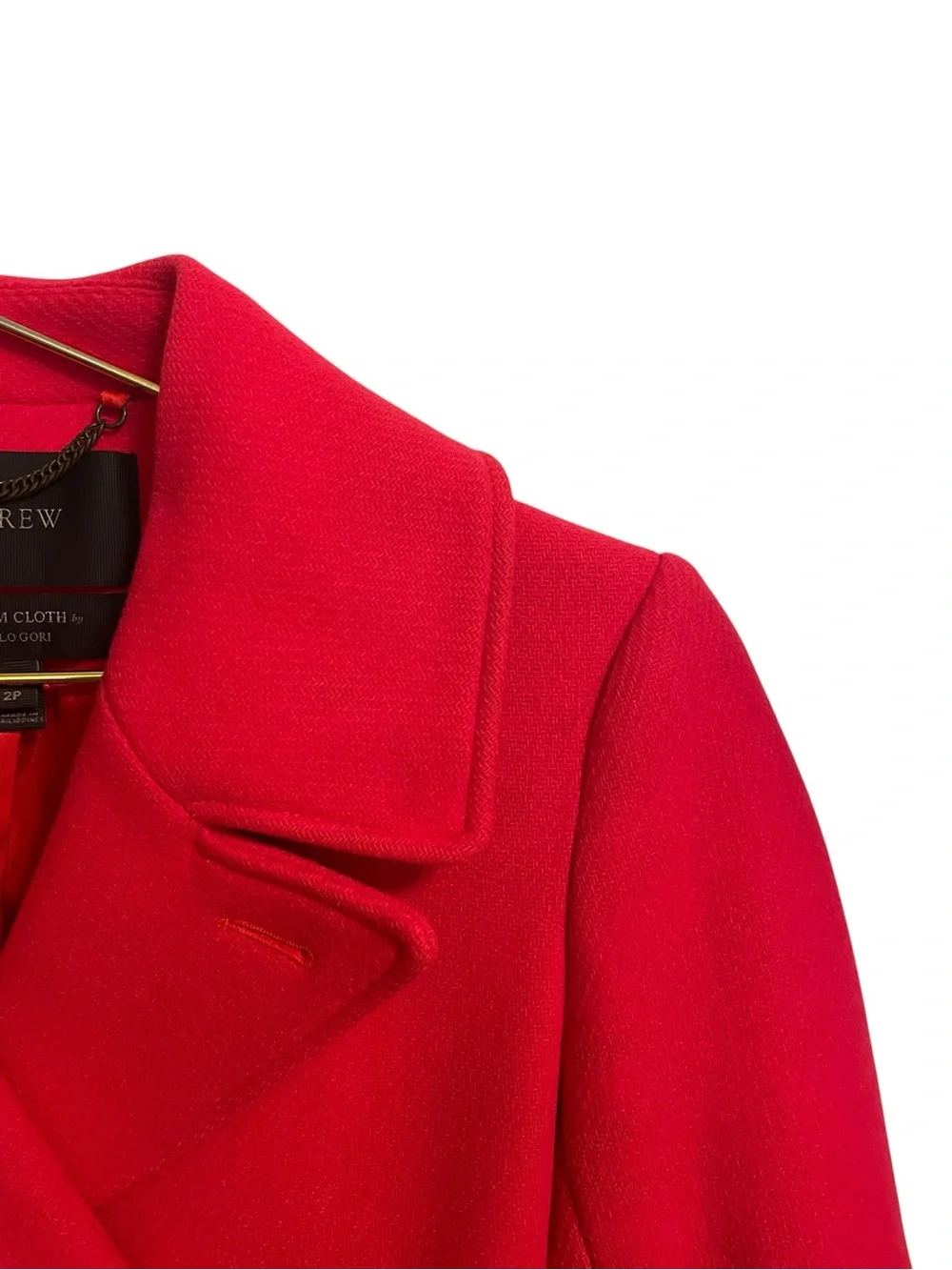 J.Crew Red Stadium Cloth Wool Blend Pea Coat Gold Crest Buttons 2P Petite - Picture 2 of 7